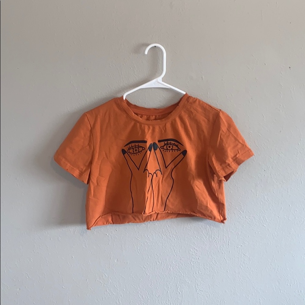 Unbranded Orange Peace Eyes Cropped Tee- Small